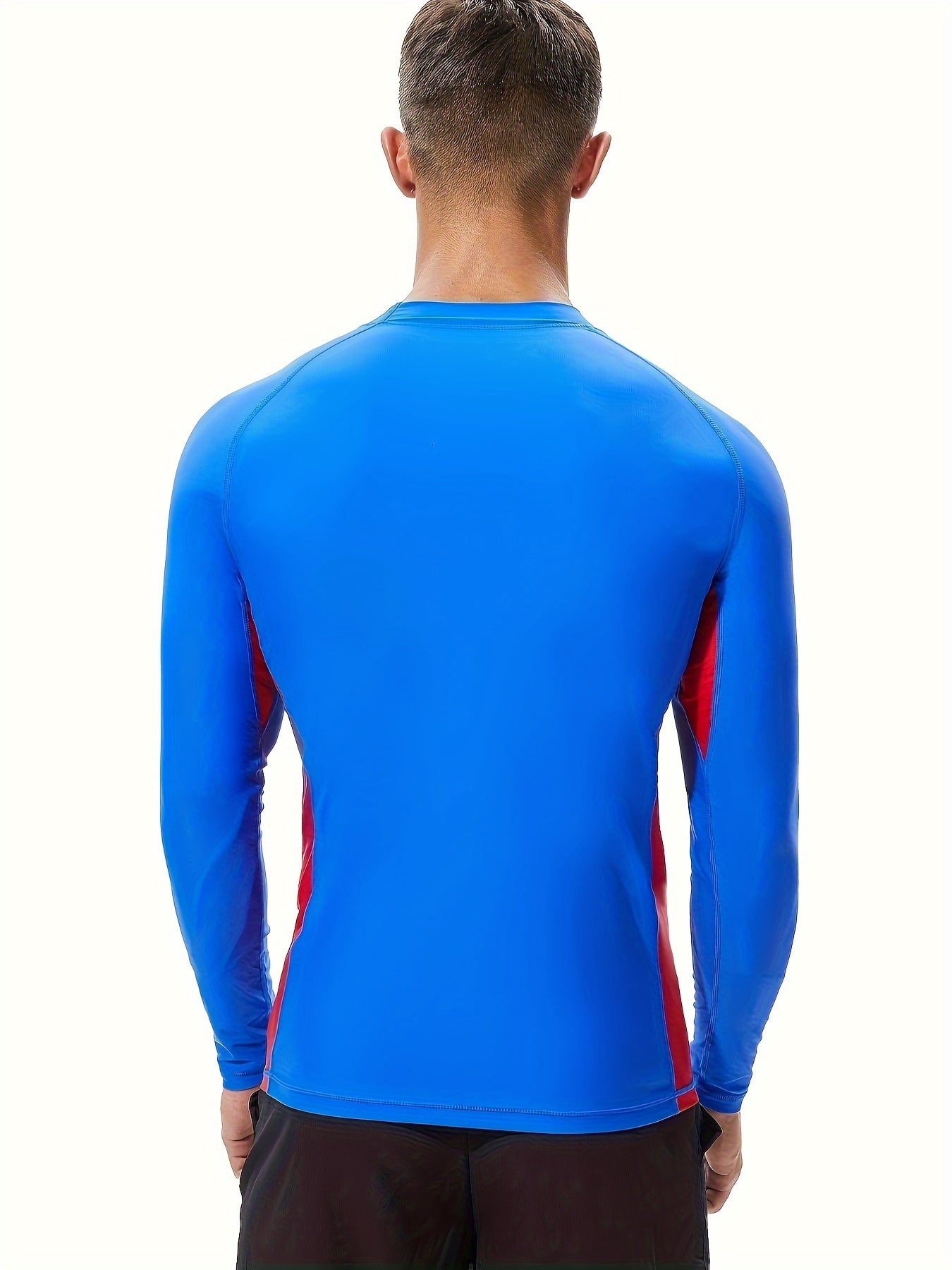 Letter Print Men's Skinny High Stretch Round Neck Top For Beach And Pool, Water Sports