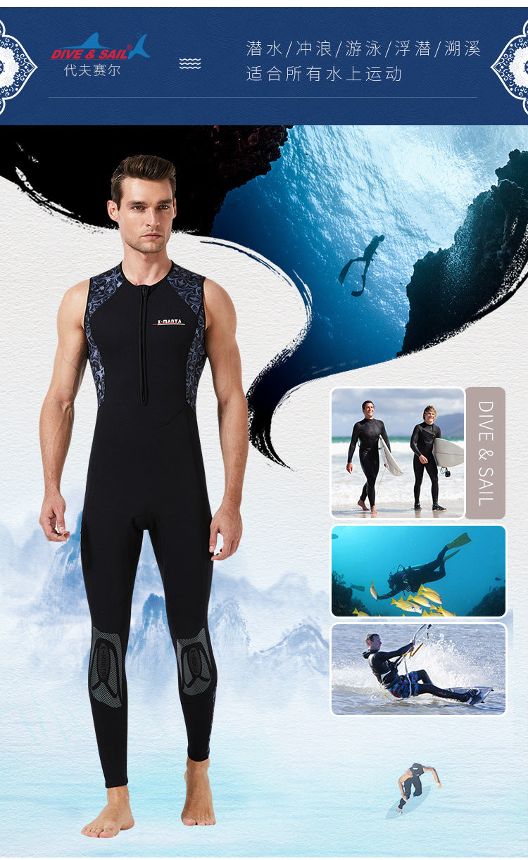 Long Diving Suit for Scuba Diving, Wet Suit, Sleeveless, Front Zip, Swimming, Surfing, Swimming, Sport Farmer John Style, 1.5mm,