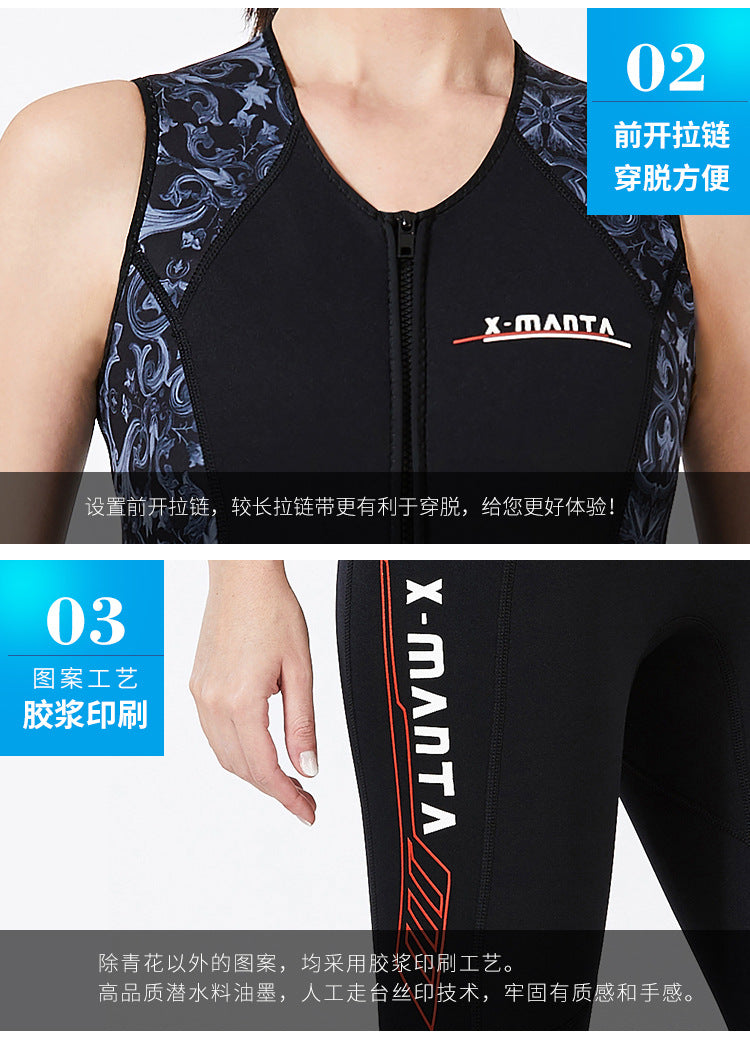 Long Diving Suit for Scuba Diving, Wet Suit, Sleeveless, Front Zip, Swimming, Surfing, Swimming, Sport Farmer John Style, 1.5mm,