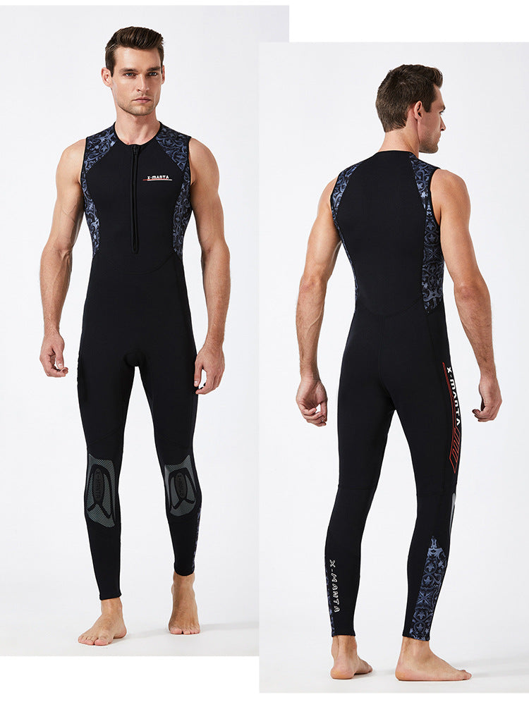 Long Diving Suit for Scuba Diving, Wet Suit, Sleeveless, Front Zip, Swimming, Surfing, Swimming, Sport Farmer John Style, 1.5mm,