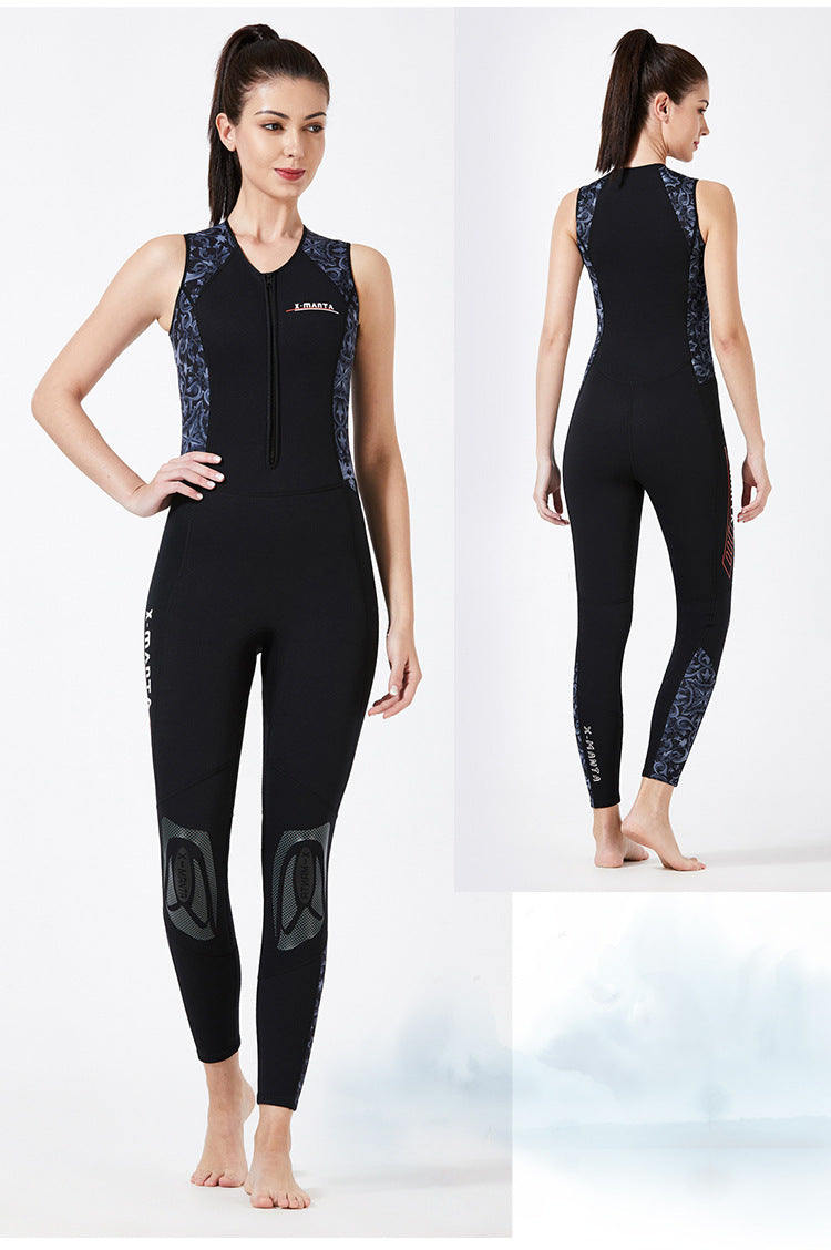 Long Diving Suit for Scuba Diving, Wet Suit, Sleeveless, Front Zip, Swimming, Surfing, Swimming, Sport Farmer John Style, 1.5mm,