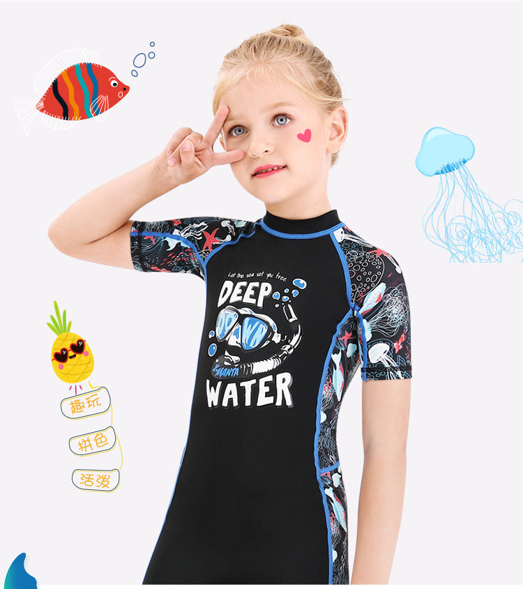 Children Swimwears Surf Suit Rash Guards Girls Boys One-Piece Swimsuit Thin Wetsuit Snorkeling Kayaking Kitesurf UPF50 Sunscreen