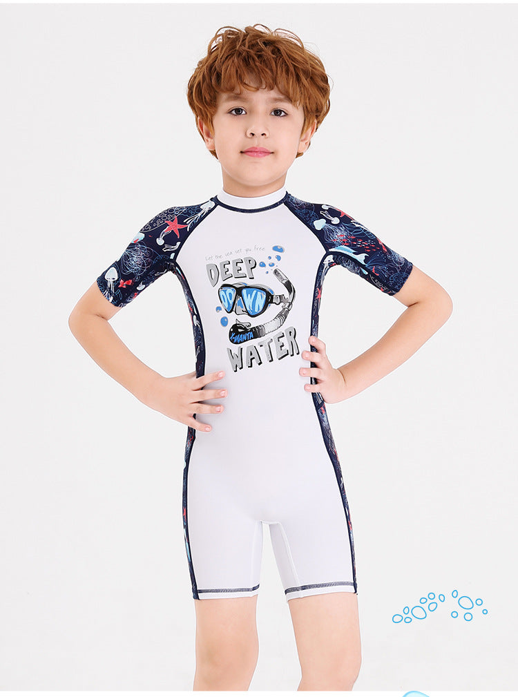 Children Swimwears Surf Suit Rash Guards Girls Boys One-Piece Swimsuit Thin Wetsuit Snorkeling Kayaking Kitesurf UPF50 Sunscreen
