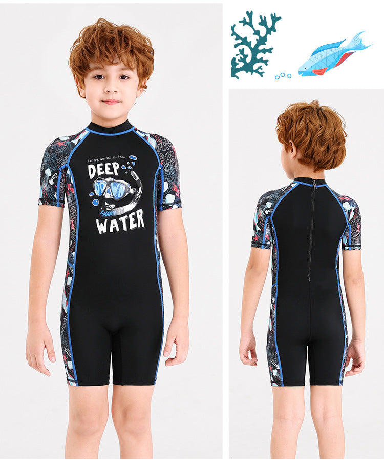 Children Swimwears Surf Suit Rash Guards Girls Boys One-Piece Swimsuit Thin Wetsuit Snorkeling Kayaking Kitesurf UPF50 Sunscreen