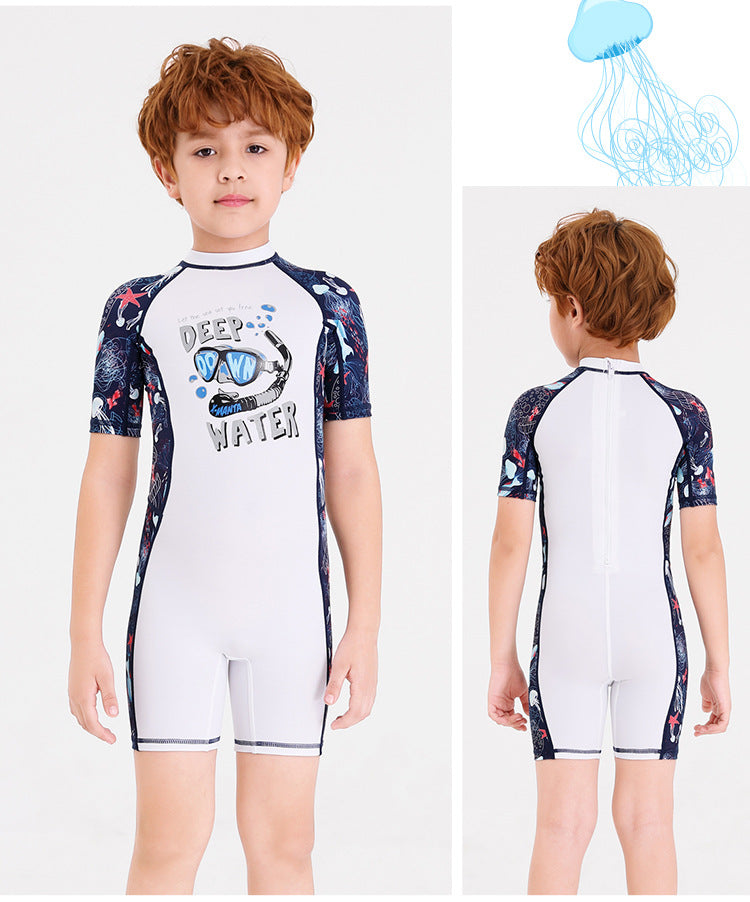 Children Swimwears Surf Suit Rash Guards Girls Boys One-Piece Swimsuit Thin Wetsuit Snorkeling Kayaking Kitesurf UPF50 Sunscreen