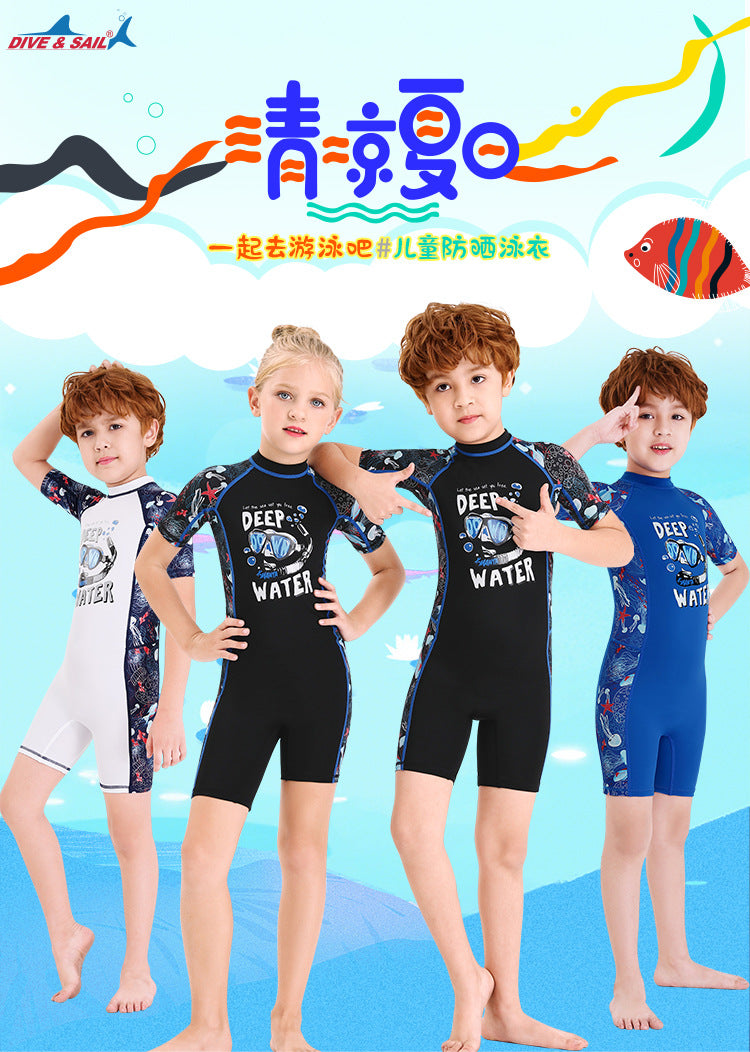 Children Swimwears Surf Suit Rash Guards Girls Boys One-Piece Swimsuit Thin Wetsuit Snorkeling Kayaking Kitesurf UPF50 Sunscreen