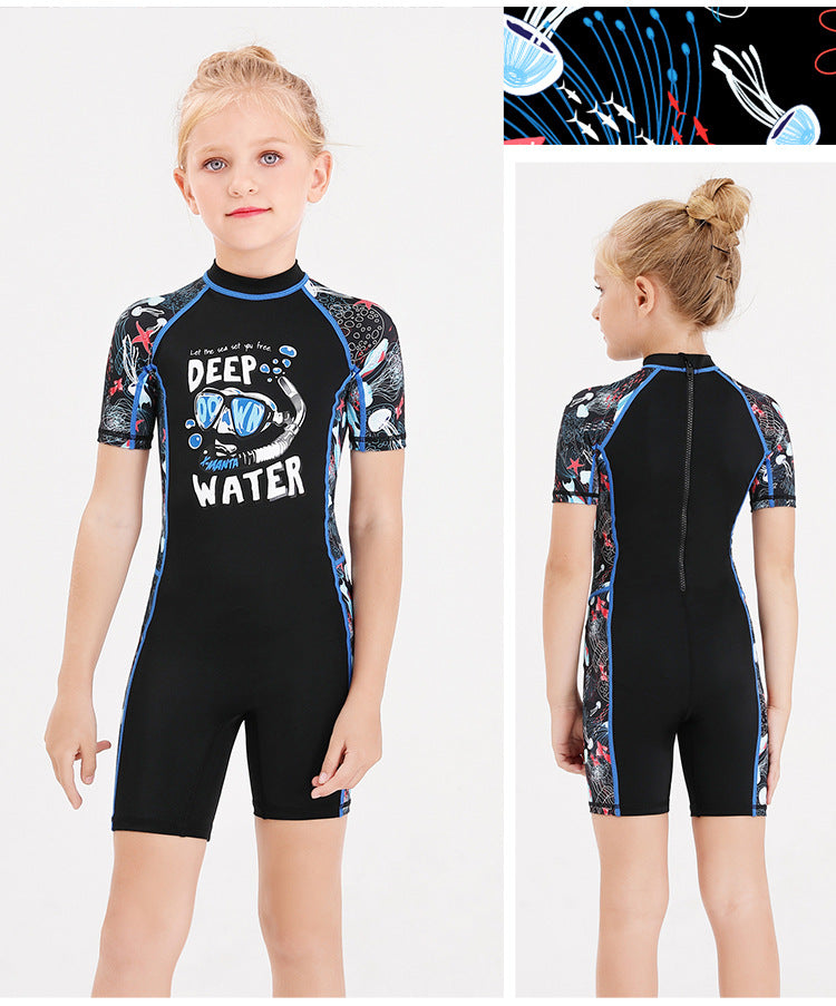 Children Swimwears Surf Suit Rash Guards Girls Boys One-Piece Swimsuit Thin Wetsuit Snorkeling Kayaking Kitesurf UPF50 Sunscreen