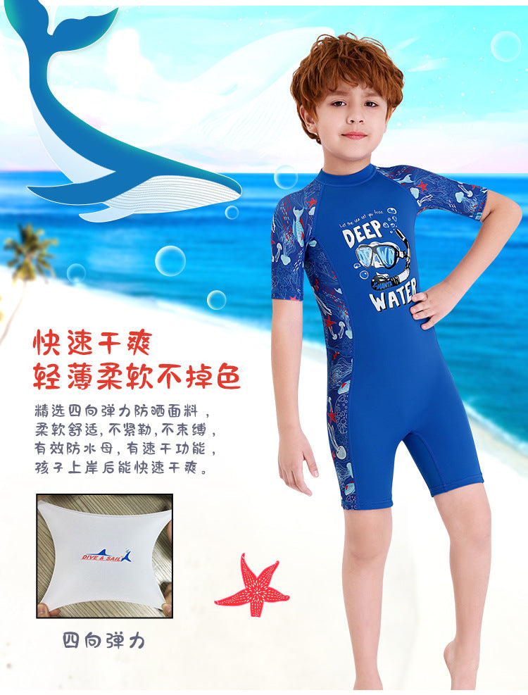 Children Swimwears Surf Suit Rash Guards Girls Boys One-Piece Swimsuit Thin Wetsuit Snorkeling Kayaking Kitesurf UPF50 Sunscreen