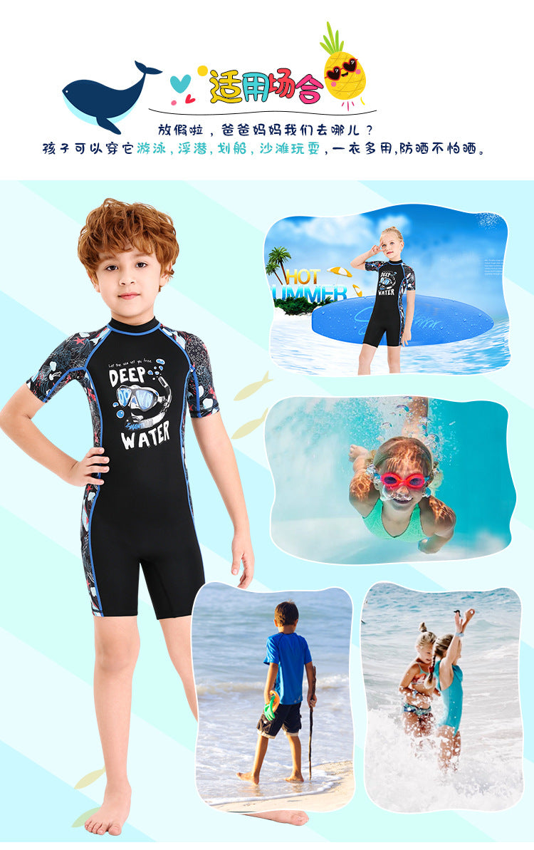 Children Swimwears Surf Suit Rash Guards Girls Boys One-Piece Swimsuit Thin Wetsuit Snorkeling Kayaking Kitesurf UPF50 Sunscreen