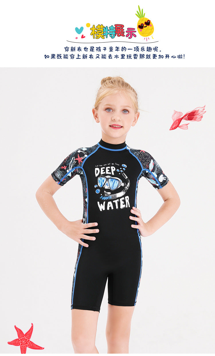 Children Swimwears Surf Suit Rash Guards Girls Boys One-Piece Swimsuit Thin Wetsuit Snorkeling Kayaking Kitesurf UPF50 Sunscreen