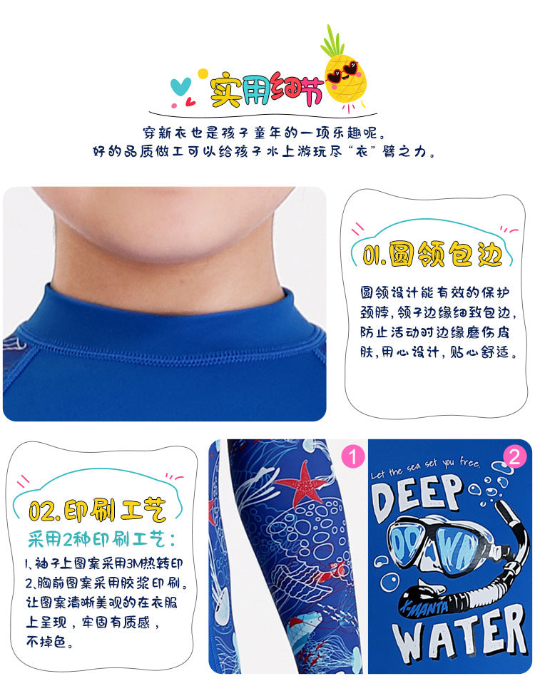 Children Swimwears Surf Suit Rash Guards Girls Boys One-Piece Swimsuit Thin Wetsuit Snorkeling Kayaking Kitesurf UPF50 Sunscreen