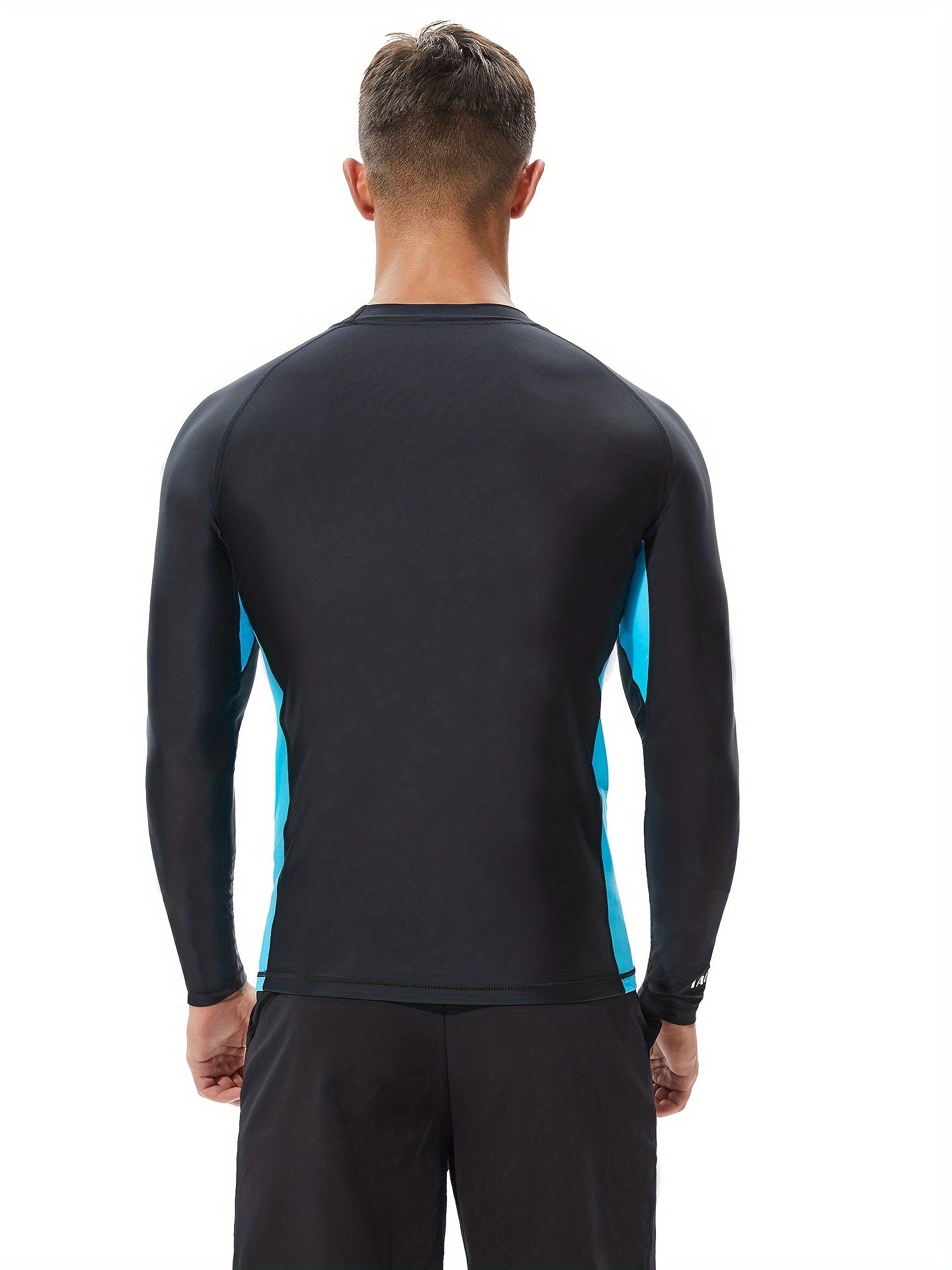 Letter Print Men's Skinny High Stretch Round Neck Top For Beach And Pool, Water Sports