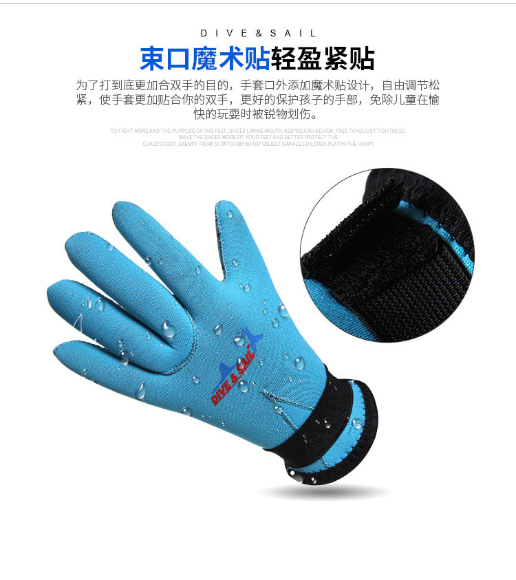 Kids Water Gloves, 3mm Neoprene Five Finger Warm Wetsuit Winter Gloves for Scuba Diving Snorkeling Paddling Surfing Kayaking