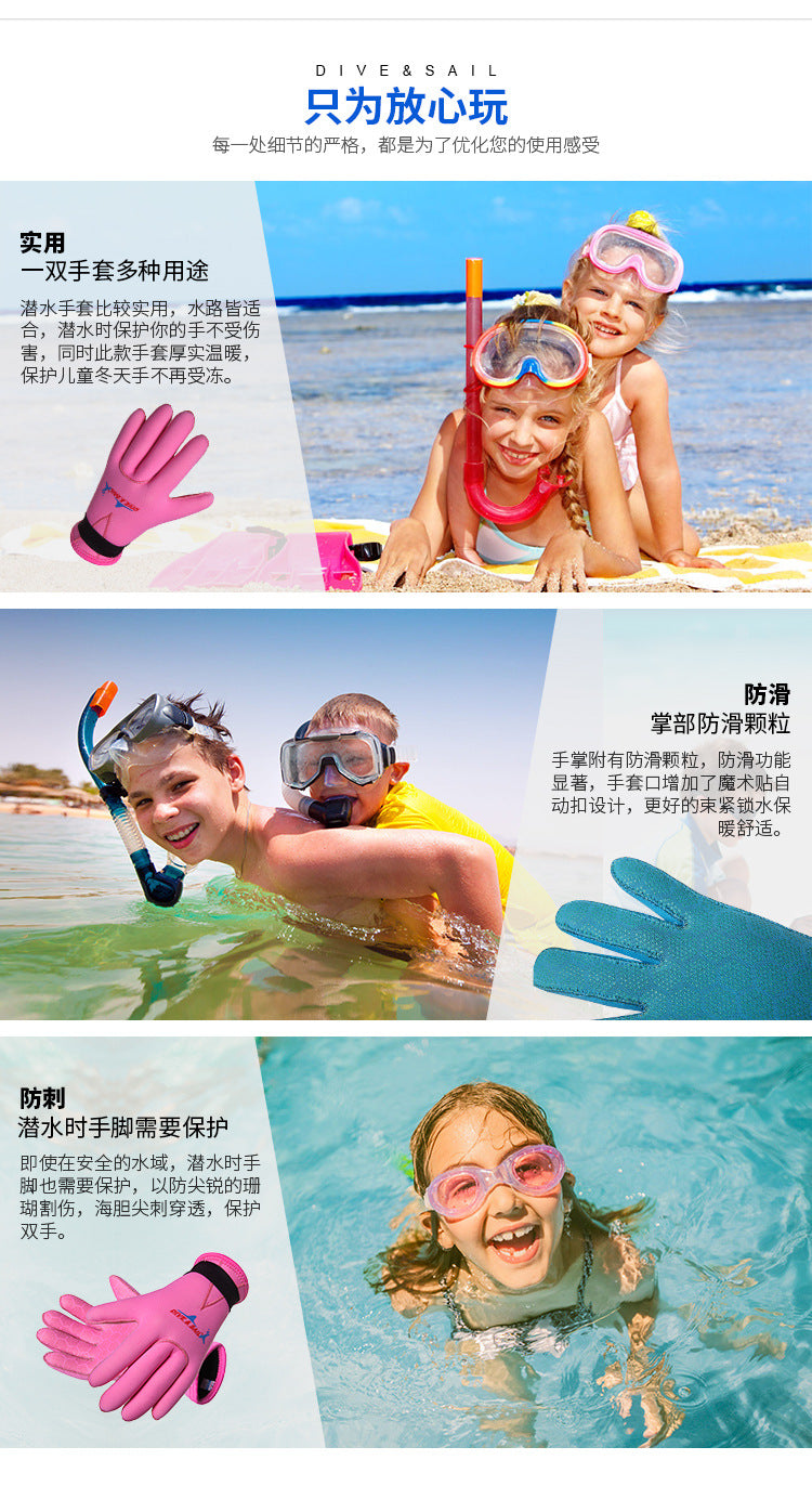 Kids Water Gloves, 3mm Neoprene Five Finger Warm Wetsuit Winter Gloves for Scuba Diving Snorkeling Paddling Surfing Kayaking