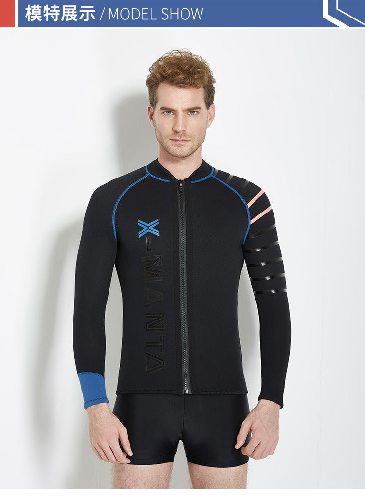 3MM Wetsuit Neoprene Men Underwater Kitesurf Surf Surfing Spearfishing Jacket Front Zip Wetsuit Scuba Diving Snorkeling