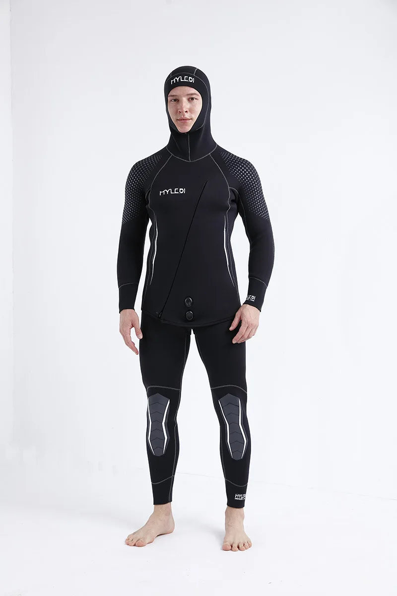 2 Pieces Of Neoprene Submersible 5MM Camouflage Wetsuit Long Sleeve Fission Hooded For Men Keep Warm Waterproof Diving Suit