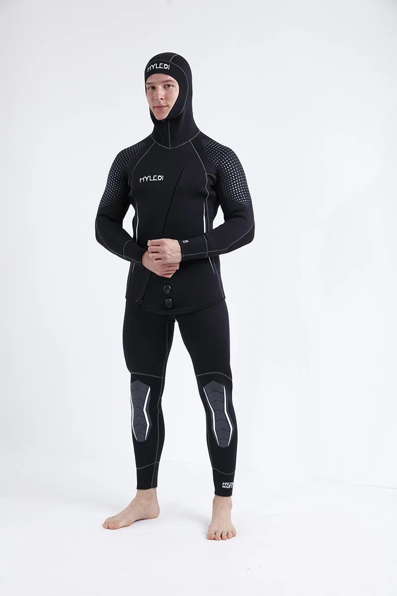 2 Pieces Of Neoprene Submersible 5MM Camouflage Wetsuit Long Sleeve Fission Hooded For Men Keep Warm Waterproof Diving Suit