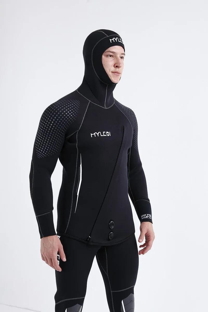 2 Pieces Of Neoprene Submersible 5MM Camouflage Wetsuit Long Sleeve Fission Hooded For Men Keep Warm Waterproof Diving Suit
