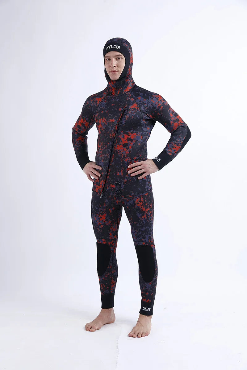 2 Pieces Of Neoprene Submersible 5MM Camouflage Wetsuit Long Sleeve Fission Hooded For Men Keep Warm Waterproof Diving Suit
