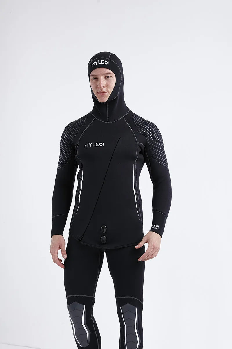 2 Pieces Of Neoprene Submersible 5MM Camouflage Wetsuit Long Sleeve Fission Hooded For Men Keep Warm Waterproof Diving Suit