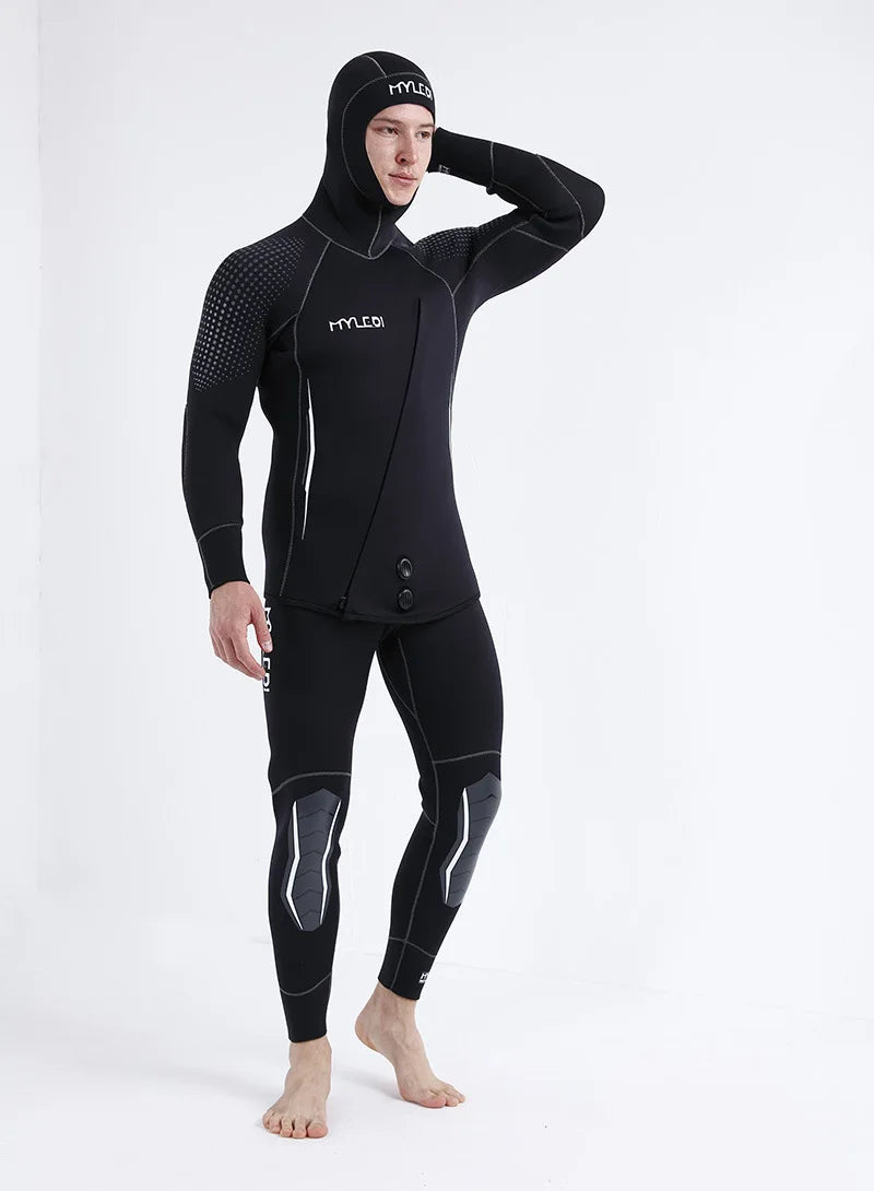2 Pieces Of Neoprene Submersible 5MM Camouflage Wetsuit Long Sleeve Fission Hooded For Men Keep Warm Waterproof Diving Suit