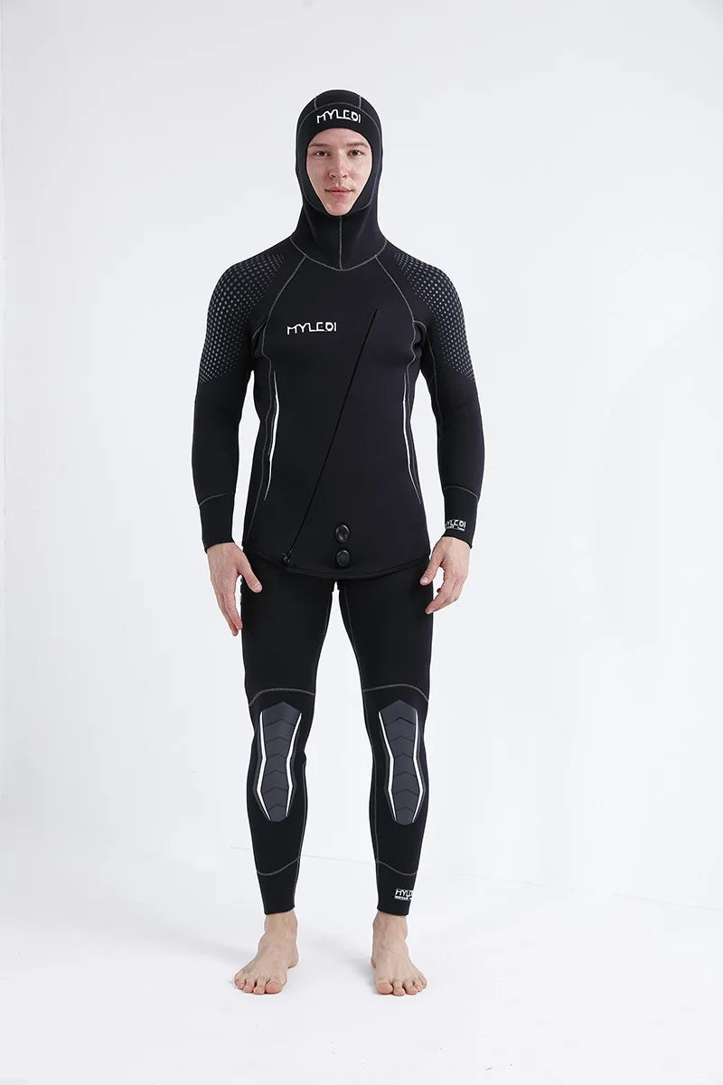2 Pieces Of Neoprene Submersible 5MM Camouflage Wetsuit Long Sleeve Fission Hooded For Men Keep Warm Waterproof Diving Suit