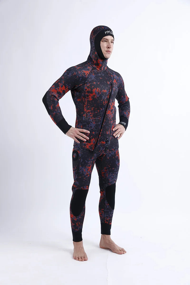 2 Pieces Of Neoprene Submersible 5MM Camouflage Wetsuit Long Sleeve Fission Hooded For Men Keep Warm Waterproof Diving Suit