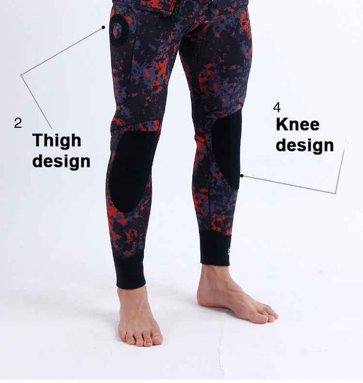 2 Pieces Of Neoprene Submersible 5MM Camouflage Wetsuit Long Sleeve Fission Hooded For Men Keep Warm Waterproof Diving Suit