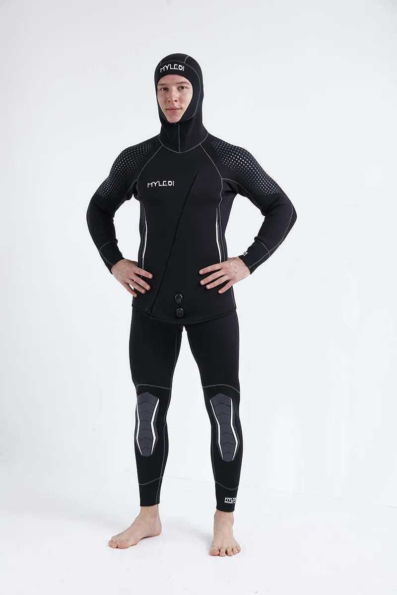 2 Pieces Of Neoprene Submersible 5MM Camouflage Wetsuit Long Sleeve Fission Hooded For Men Keep Warm Waterproof Diving Suit