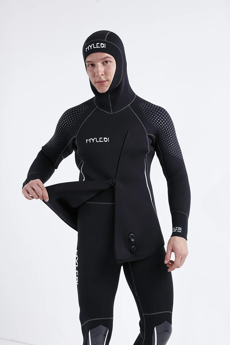 2 Pieces Of Neoprene Submersible 5MM Camouflage Wetsuit Long Sleeve Fission Hooded For Men Keep Warm Waterproof Diving Suit