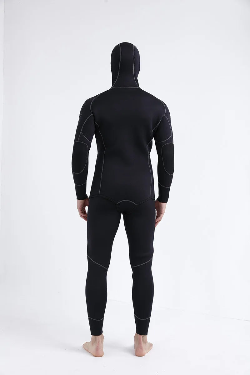 2 Pieces Of Neoprene Submersible 5MM Camouflage Wetsuit Long Sleeve Fission Hooded For Men Keep Warm Waterproof Diving Suit