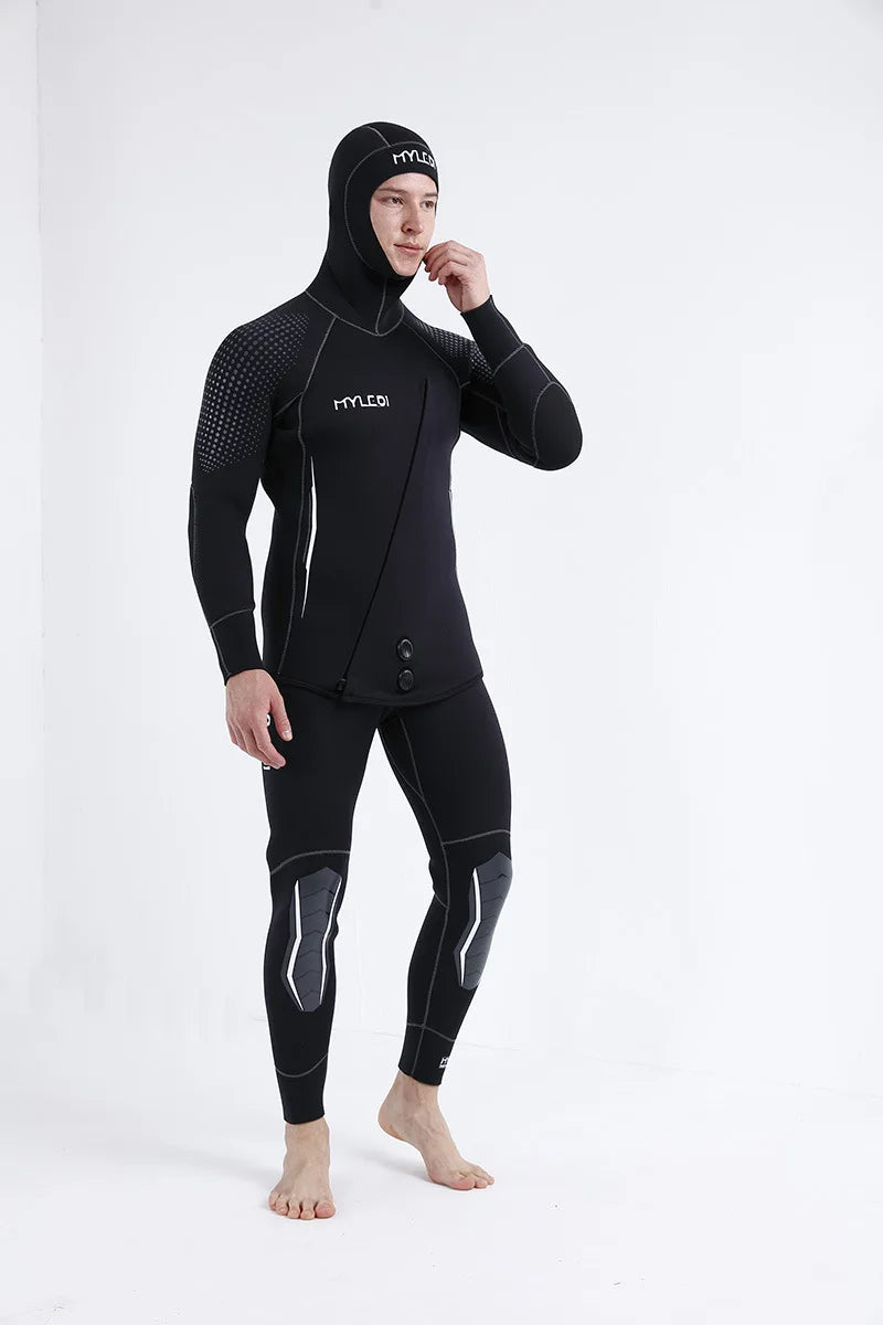 2 Pieces Of Neoprene Submersible 5MM Camouflage Wetsuit Long Sleeve Fission Hooded For Men Keep Warm Waterproof Diving Suit