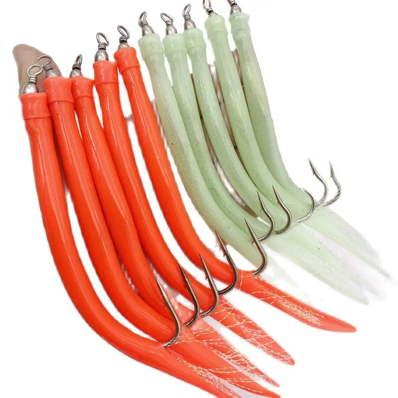 5Pcs*CodfishFishing Eel Tube Jig bait shank offset Hook Barbed Octopus Hook Rolling Swivel Thread Feather Sabiki Rig Sea Fishing