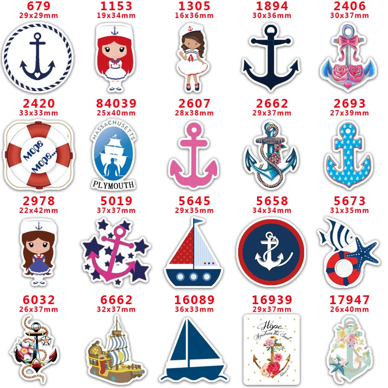 DIY Craft Supplies Sewing Accessories Cartoon Sailing Anchor Printed Planar Resins Mold 10 Pieces. PR-679