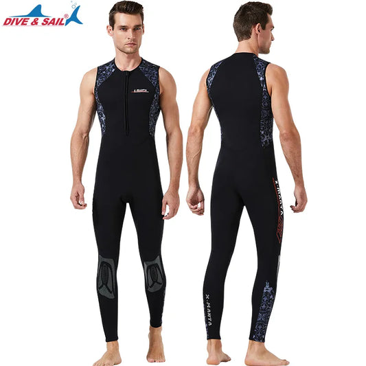 Men's Neoprene 3mm Long John Fullsuit - Front Zip One Piece Diving Suits Sleeveless Wet Suit for Water Sports- Easy Stretch