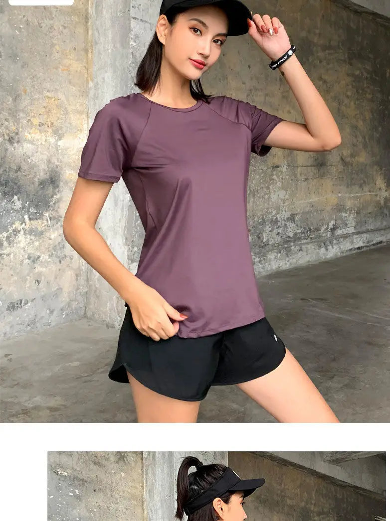 Women Sport T-shirt Quick Drying Mesh Sweat Wicking Short Sleeve Loose Slim Bodybuilding Fitness Gym Clothing