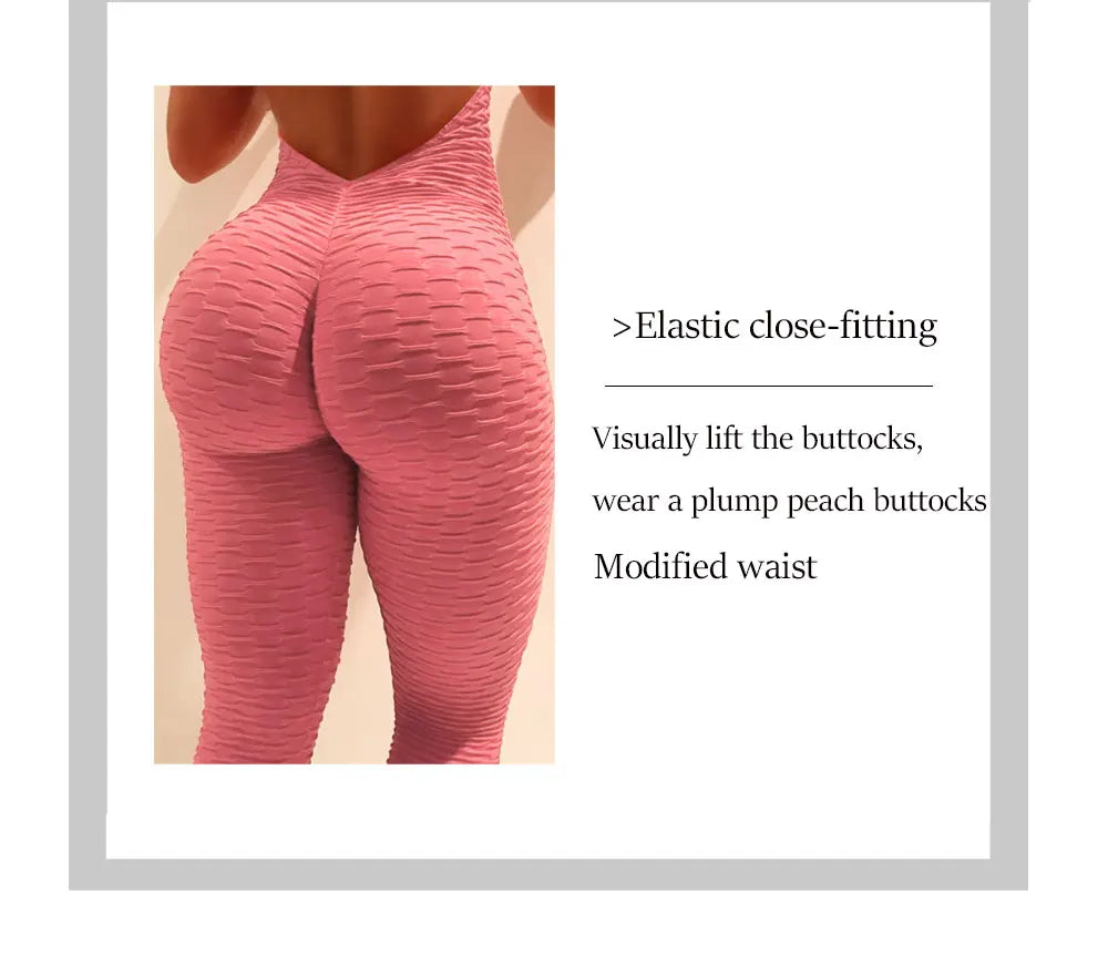 Sexy Backless Jumpsuits Women Solid Fitness Push Up Yoga Suits Elastic Seamless Jacquard Bubble Gym Sportswear Workout Clothes