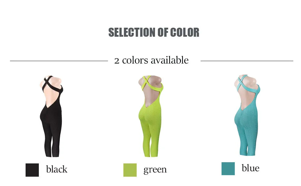 Sexy Backless Jumpsuits Women Solid Fitness Push Up Yoga Suits Elastic Seamless Jacquard Bubble Gym Sportswear Workout Clothes