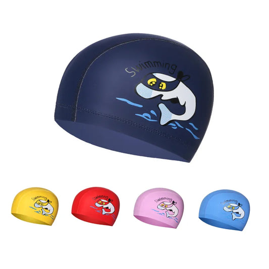 Cartoon Swimming Cap Boys Girls PU Children Waterproof Swimming Caps Kids Swim Pool Hats Ear Protector Colorful Baby Diving Hat