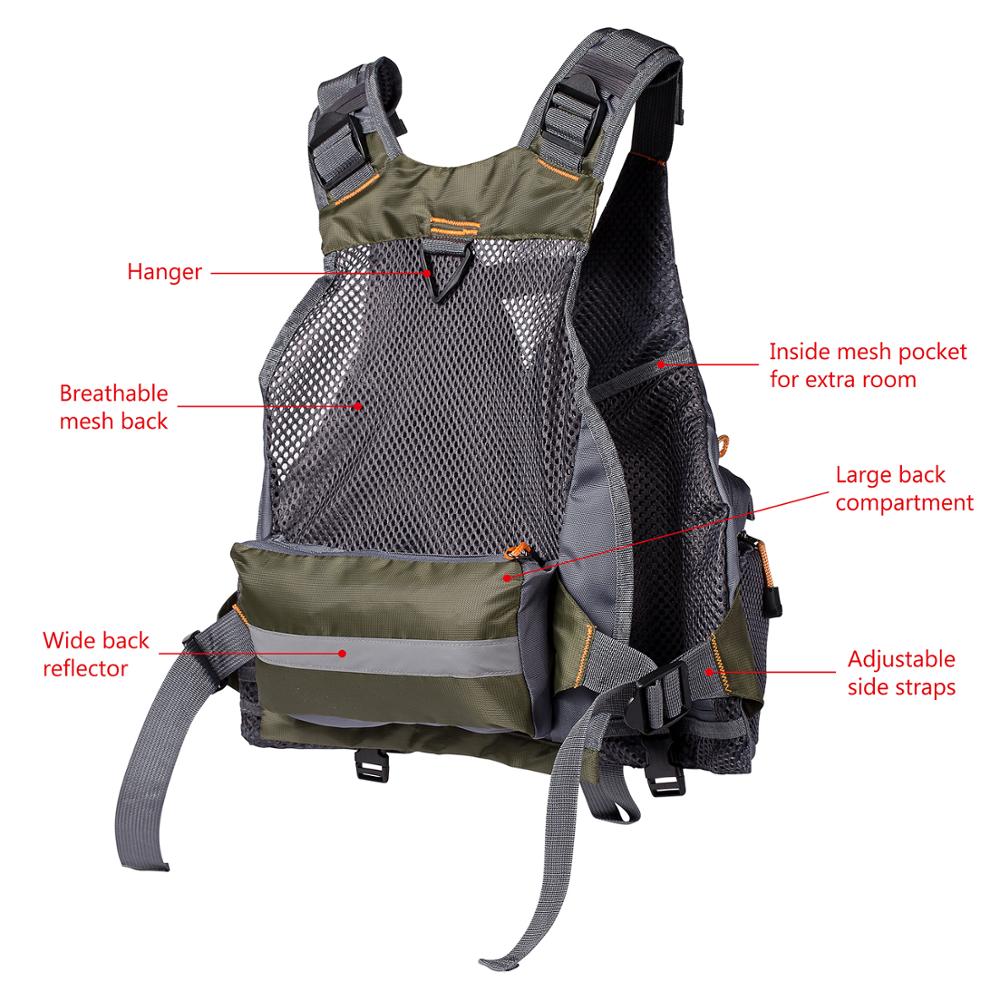 Bassdash colete de pesca respirável esportes ao ar livre natação com mosca colete ajustável equipamento de pesca
