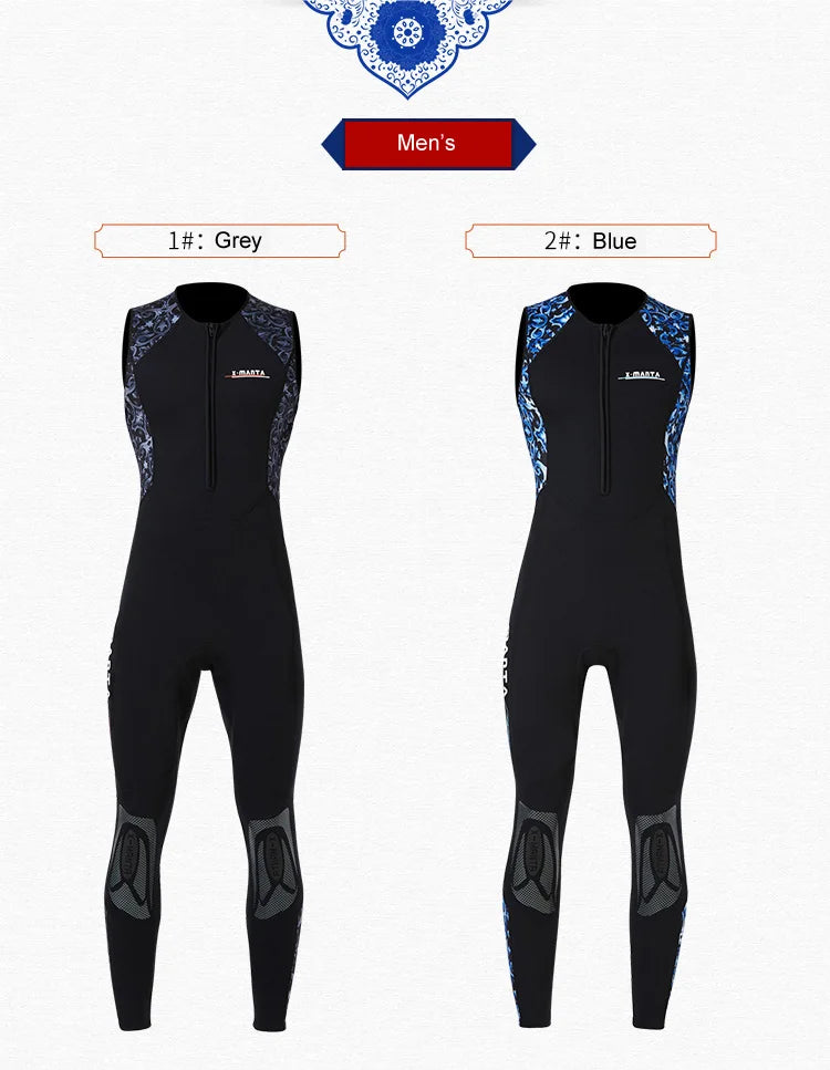 Long Diving Suit for Scuba Diving, Wet Suit, Sleeveless, Front Zip, Swimming, Surfing, Swimming, Sport Farmer John Style, 1.5mm,