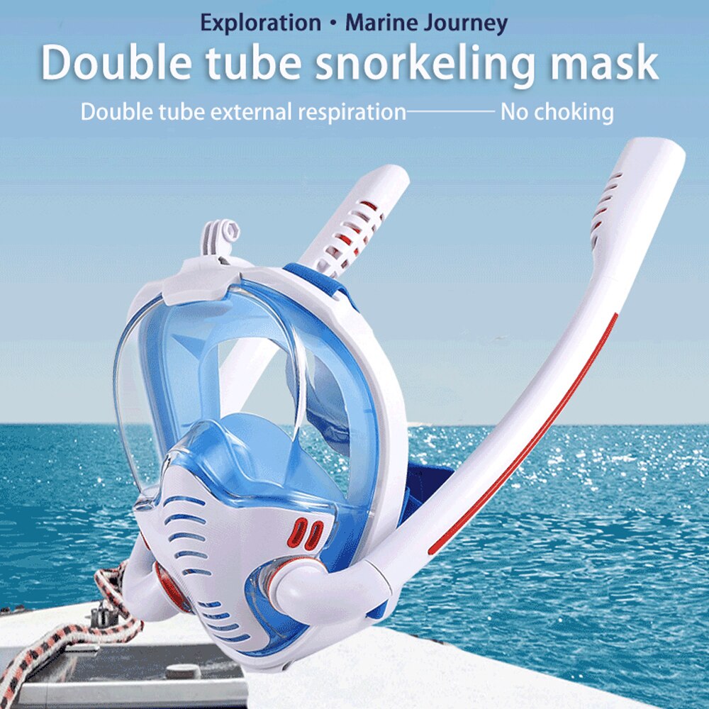 Snorkeling Masks Double Breath Tube Silicone Full Dry Diving Mask Scuba Anti Fog Adult Underwater Swimming Mask Goggles Snorkel