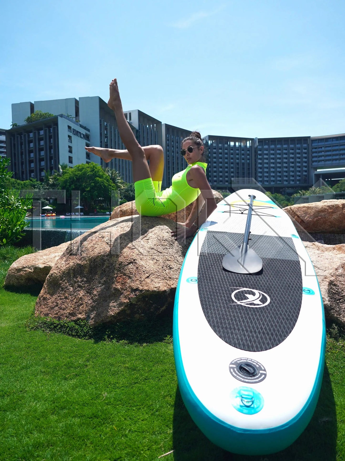 SUP320 Stand up Paddle Board 320x78x15cm, turquesa / amarelo - SUP, prancha de surf, prancha de surf incl. acessórios