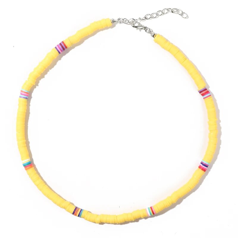 G.YCX Rainbow Color Heishi Necklace Choker Women Men Disc Vinyl Clay Bead Boho Necklace Summer African surf Couple Jewelry