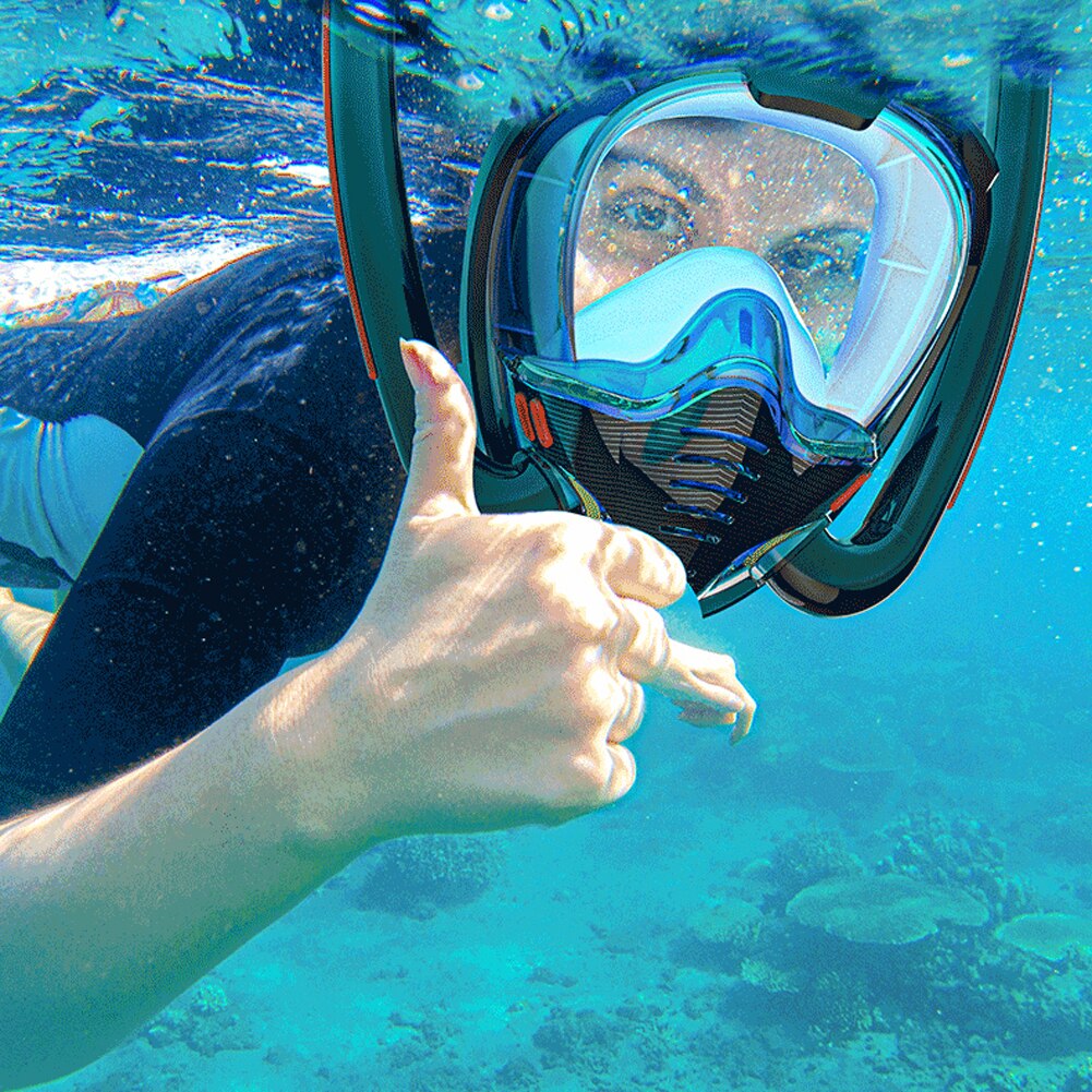 Scuba Diving Mask Double Breathing Tube Respiratory Snorkeling Face Goggles Men Women Waterproof Swimming Equipment