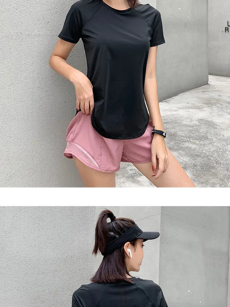 Women Sport T-shirt Quick Drying Mesh Sweat Wicking Short Sleeve Loose Slim Bodybuilding Fitness Gym Clothing