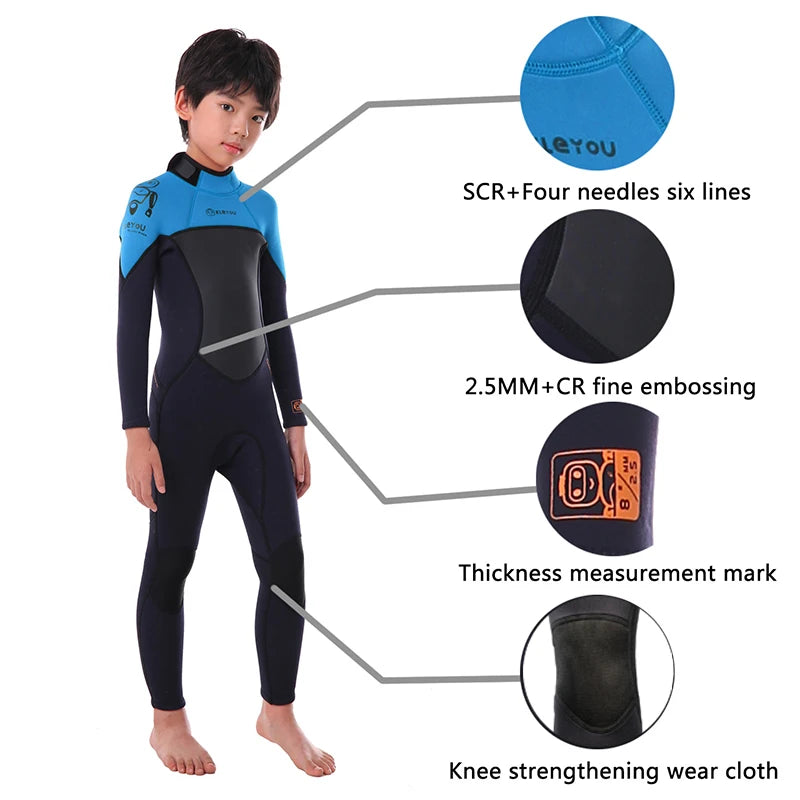 Girls Thick Swimsuit Boys Neoprene Surf Wetsuit 2.5mm Underwater Free Diving Suit Jellyfish Scuba Swimwear Children Bathing Set