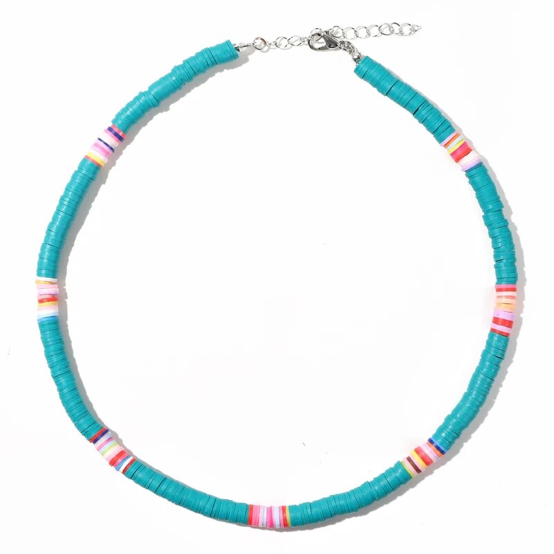G.YCX Rainbow Color Heishi Necklace Choker Women Men Disc Vinyl Clay Bead Boho Necklace Summer African surf Couple Jewelry