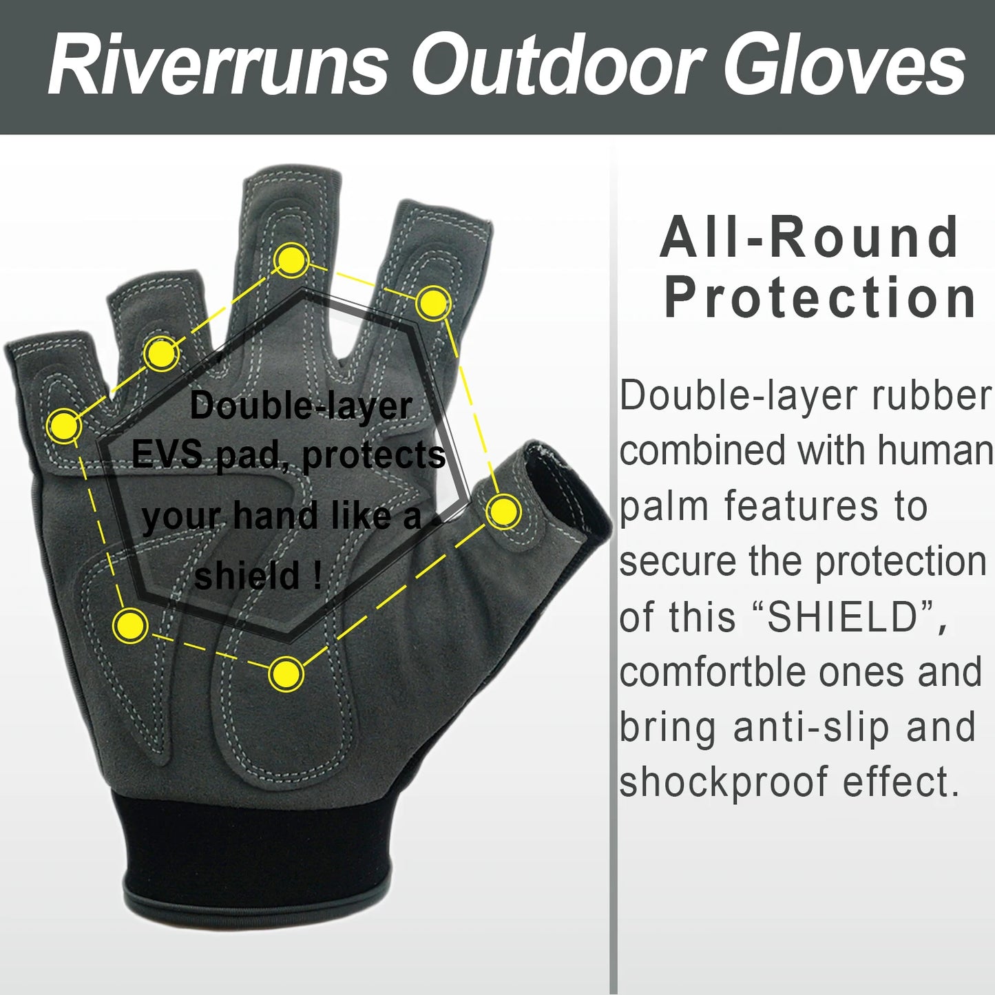 Riverruns Fingerless Fishing Gloves Sun Protection for Men Fishing, Paddling, Sailing, Rowing and Hiking.