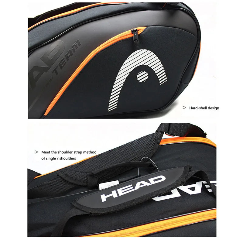 HEAD Tennis Rackets Bag 6 Pieces Hard Shell Sports Bag Large Capacity 9 Badminton Racquets Backpack Men Women Tenis Squash Padel